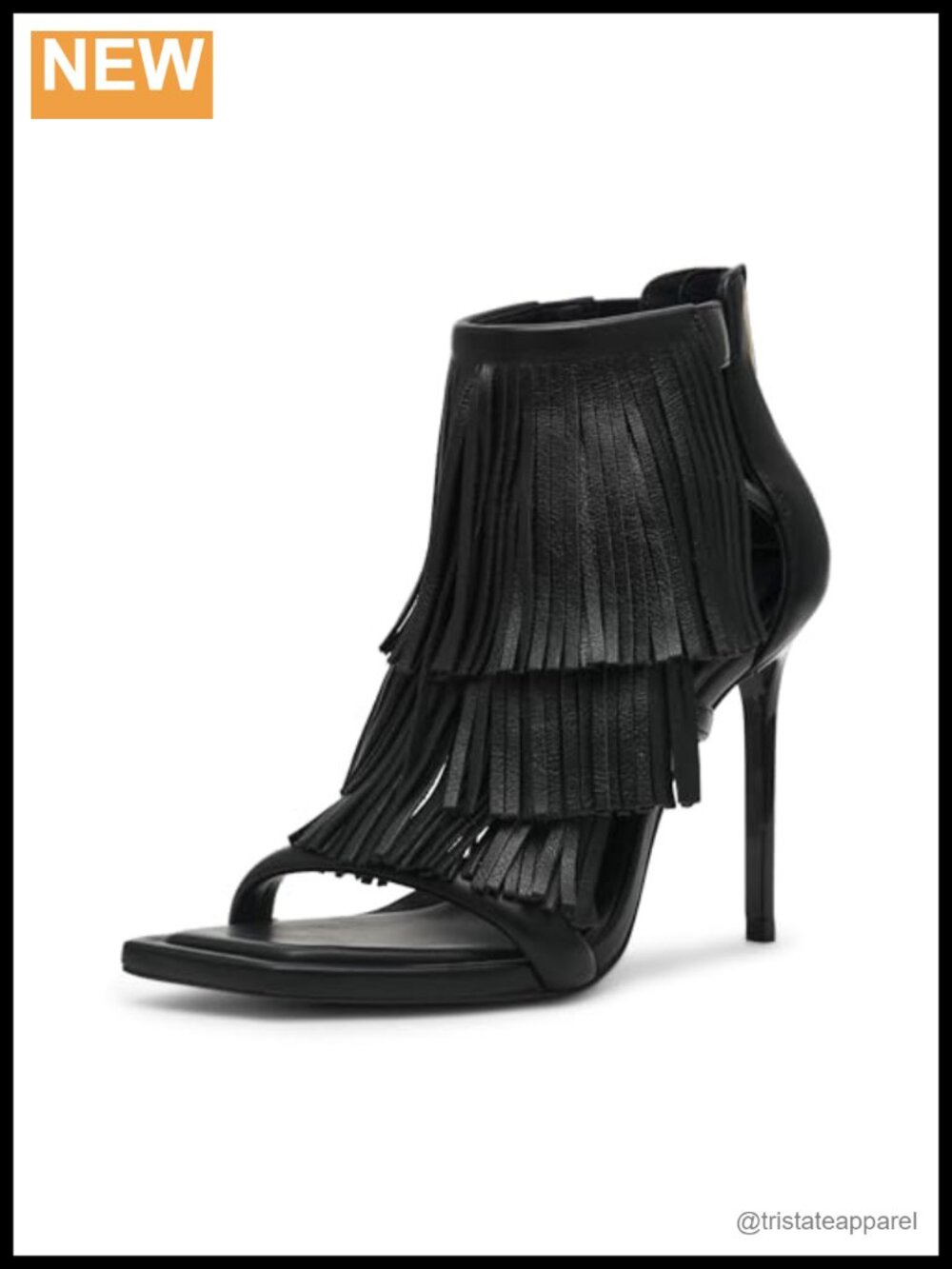 Fringzy Black Leather Stiletto Heel Square Toe Ankle Strap Pump